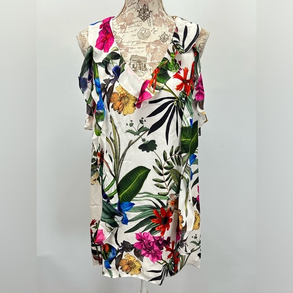 🛍️PARKER White floral cold shoulder mini dress size S.‎ - Picture 1 of 16